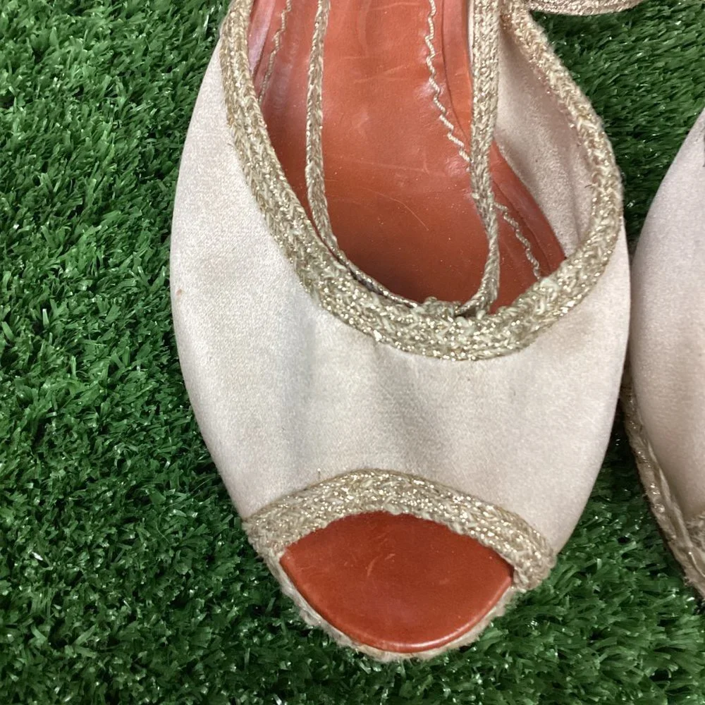 MARC JACOBS Gold Wedge Espadrille Ankle Strap Sandals 40